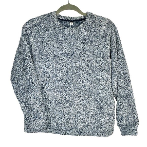 UNIQLO Deep Pile Fleece Crew Neck Sweatshirt Top Navy and White Mottled Womens S - Picture 1 of 11